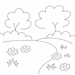 Garden coloring page simple and minimal line art illustration on white background