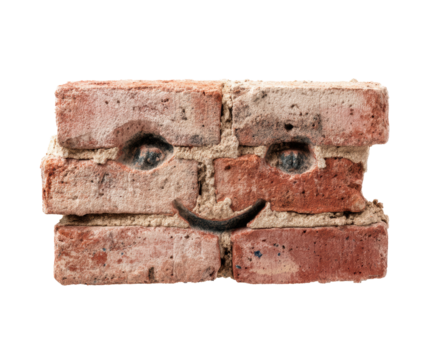 Happy brick with smiley face for cheerful home decor ideas on a transparent background, cut out - Powered by Adobe