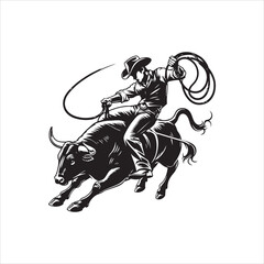 Obraz premium Bull Rodeo Showdown – Cowboy Riding a Bucking Bull in Action