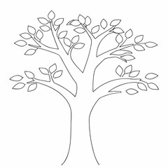 Tree coloring page simple and minimal line art illustration on white background