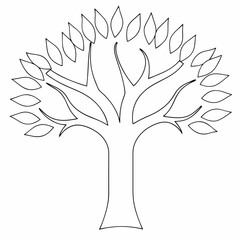 Tree coloring page simple and minimal line art illustration on white background