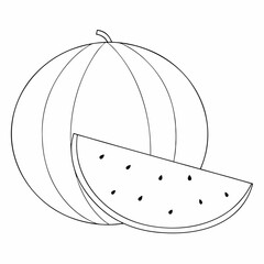 Watermelon coloring page simple and minimal line art illustration on white background