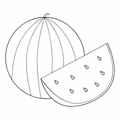 Watermelon coloring page simple and minimal line art illustration on white background