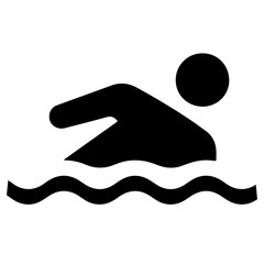 A person swimming in water, illustrated in a simple black silhouette.