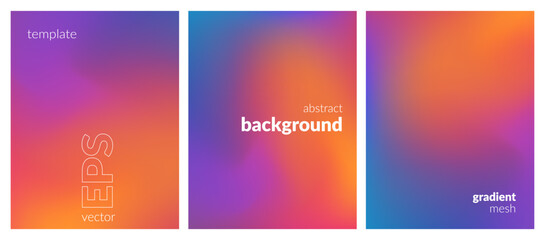 Abstract liquid background set. Gradient mesh. Effect bright color blend. Blurred fluid colorful mix. Modern design template for web covers, ad banners, posters, brochures, flyers. Vector EPS