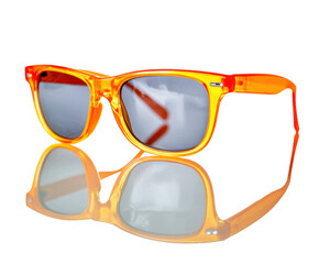 Bright orange sunglasses for summer fun and beach days on a transparent background, cut out