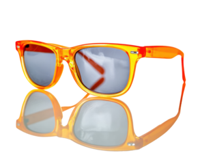Bright orange sunglasses for summer fun and beach days on a transparent background, cut out