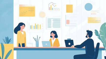 Team Collaboration in a Modern Office with Graphs and Charts