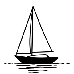 A simple black illustration of a sailboat on the water.