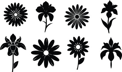 Obraz premium Floral Vector An illustration of various flower silhouettes, rendered in high contrast black and with symmetrical arrangement for easy integration into designs.