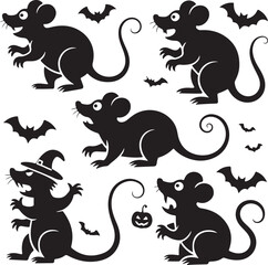 Halloween Rat Silhouettes Running and Sitting

