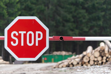 Red stop traffic sign board. Stop concept. Copy space.