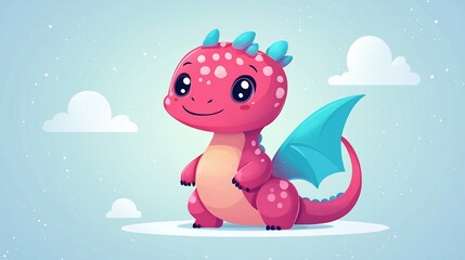 Fototapeta premium Cute Dragon, Sky, Clouds, Cartoon