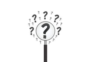 Magnifying Glass Over Large Question Mark Surrounded by Smaller Ones — Root Cause Analysis and Problem-Solving Concept