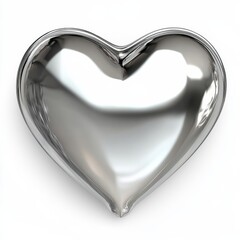 Reflective Silver Heart, Isolated on White Background, 3D Render, Love Symbol, Graphic Design Heart, Silver