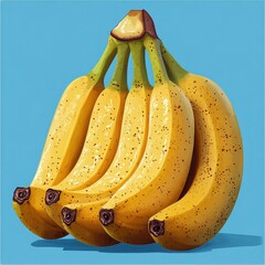 Vibrant Bunch of Ripe Bananas on a Blue Background