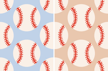 Vector seamless baseball pattern in retro style. Vector set of seamless patterns for baseball lover.