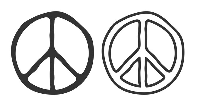 Vector set icons of Peace symbol in retro groovy style. Vintage peace symbol.
