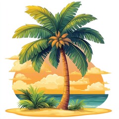 Sunset Paradise: Palm Tree on Tropical Island Beach