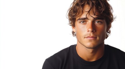 Portrait of a Handsome Young Man with Curly Brown Hair