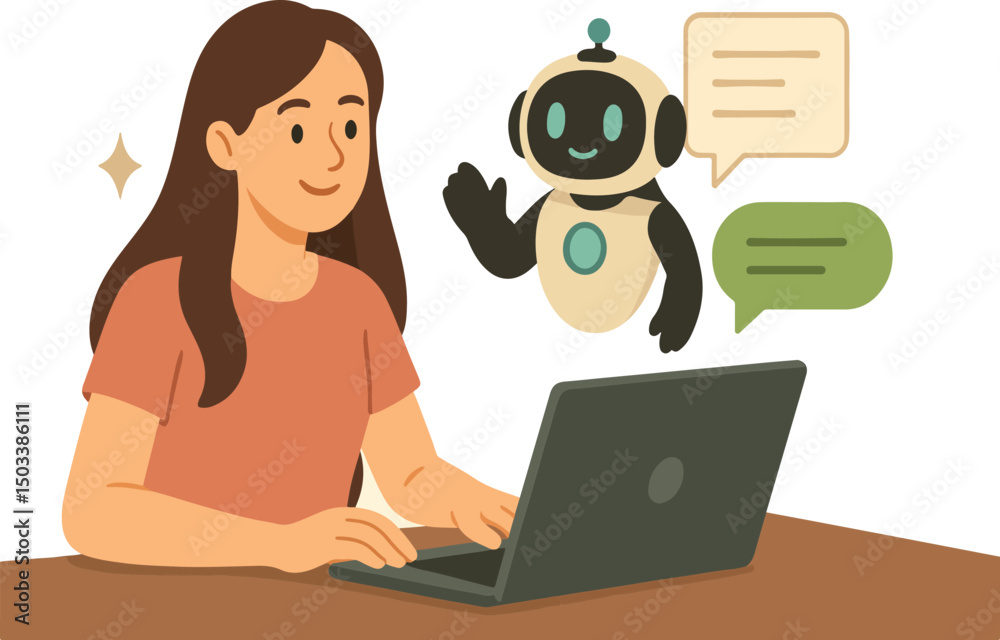Poster ai technology set. characters using artificial intelligence generative tools for business tasks, con