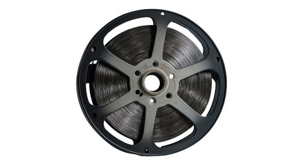 Obraz premium Vintage film reel with magnetic audio tape on transparent background