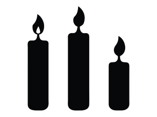 set of burning candles silhouettes