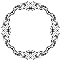 frame with floral ornament hand drawn black and white design 