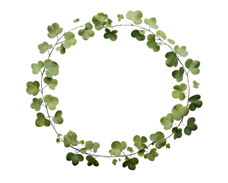  round clover leaf watercolor frame border on a transparent background
