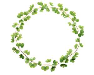  round clover leaf watercolor frame border on a transparent background