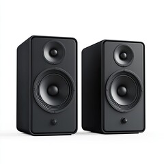 Fototapeta premium Two black, rectangular stereo speakers