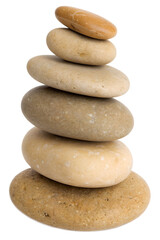 Stacked stones in perfect balance, meditation rock pile, zen cairn for mindfulness, isolated on transparent background