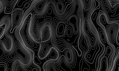 Topographic Contour Lines on a Black Background, Minimalist Topographic Contour Map on Black.