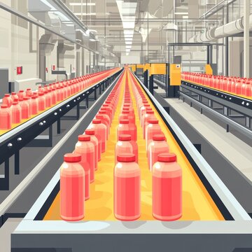 Conveyor Belt Factory Production Line of Pink Bottles