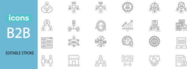 B2B Line Editable Icons set. Vector illustration in modern thin line style of business related icons: company, cooperation, management, and other. Pictograms and infographics for mobile apps.