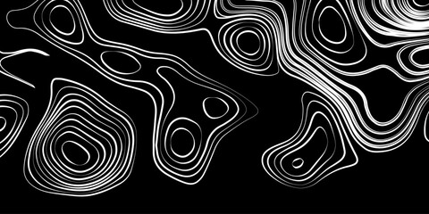 Topographic Contour Lines on a Black Background, Minimalist Topographic Contour Map on Black.