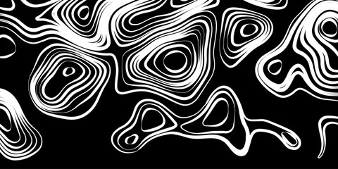 Topographic Contour Lines on a Black Background, Minimalist Topographic Contour Map on Black.