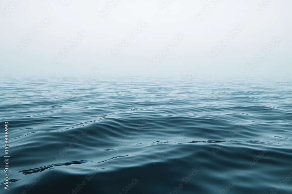 Aufkleber expansive calm ocean waves under a foggy sky at dawn with subtle reflections creating a serene atmos