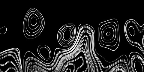 Topographic Contour Lines on a Black Background, Minimalist Topographic Contour Map on Black.