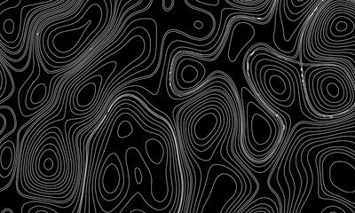 Topographic Contour Lines on a Black Background, Minimalist Topographic Contour Map on Black.