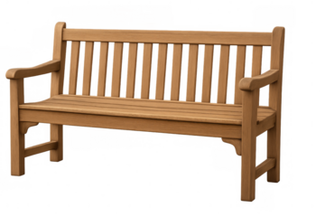 Wooden bench positioned against transparent backdrop, complementing natural park or garden setting