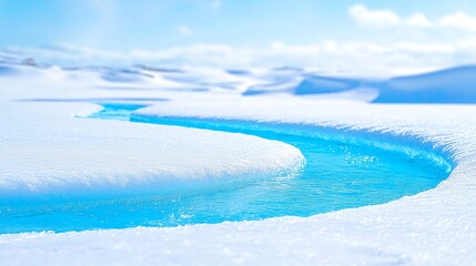 Smooth Glacier Slope With Narrow Blue Meltwater Stream