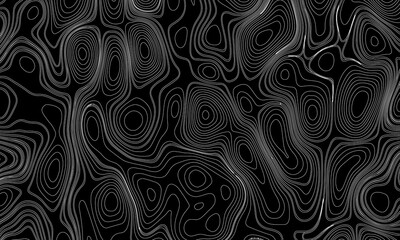 Topographic Contour Lines on a Black Background, Minimalist Topographic Contour Map on Black.