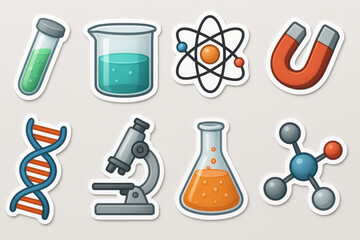 Science tools icons set – 3d, educational and research themed graphics