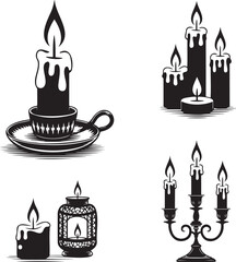 Candle silhouette set vector illustration isolated On Transparent Background