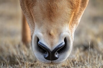 Close-up of a horse's nose grazing