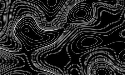 Topographic Contour Lines on a Black Background, Minimalist Topographic Contour Map on Black.