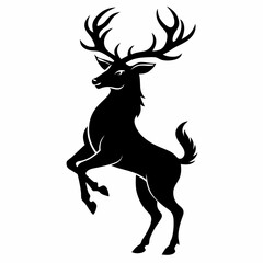 Reindeer animal silhouette vector illustration with antlers, isolated black wild nature mammal art