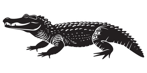 Crocodile silhouette vector illustration, isolated black silhouette of a crocodile, alligator vector illustration