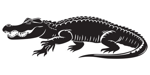 Crocodile silhouette vector illustration, isolated black silhouette of a crocodile, alligator vector illustration